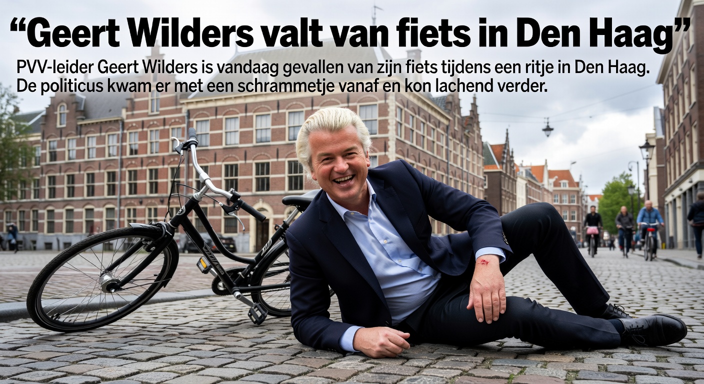 Geert Wilders valt van fiets in Den Haag